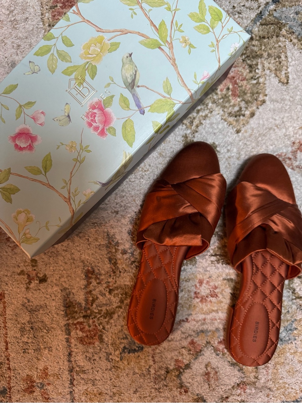 Birdies ‘Songbird’ Satin Knot Slide Mules in Copper - Never Worn - Picture 2 of 3